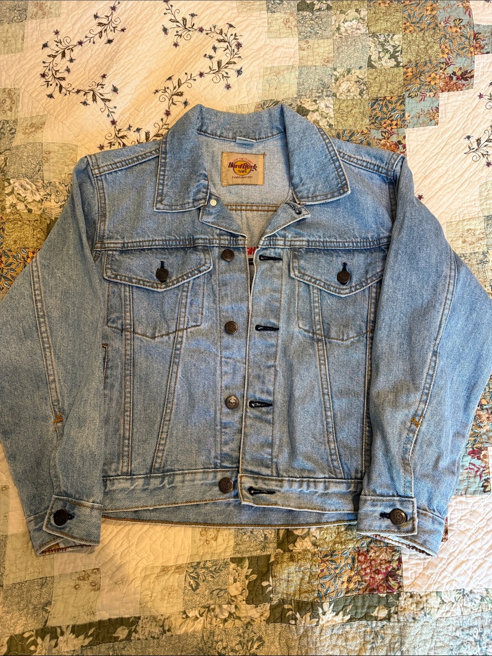 Vintage Hard Rock Cafe Light Blue Denim Jean Jacket Washington DC womens 10